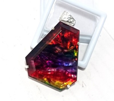 Certified 97.40 Ct Natural Ammolite 925 Solid Silver Rainbow Pendant Gemstone
