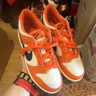 Nike Dunk Low Unisex Kids Trainers Orange White Black Leather UK 2.5