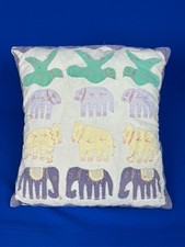 Vtg Kanduri Textile Hand Applique Animals Nursery Throw Pillow India Elephant
