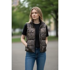 Kenneth Cole Reaction Vest Womens Small Puffer Animal Print Sleeveless Top