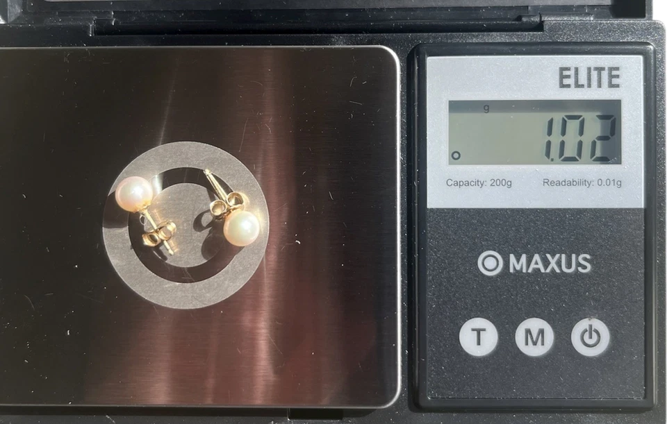 复古 6 毫米培养珍珠耳钉 14K 黄金镶嵌和背面 — 第 4/4 张图片