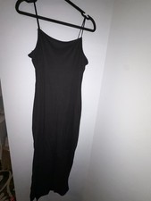 Women s Black Full Slip Spaghetti Strap Stretch Solid Polyester Spandex Size L