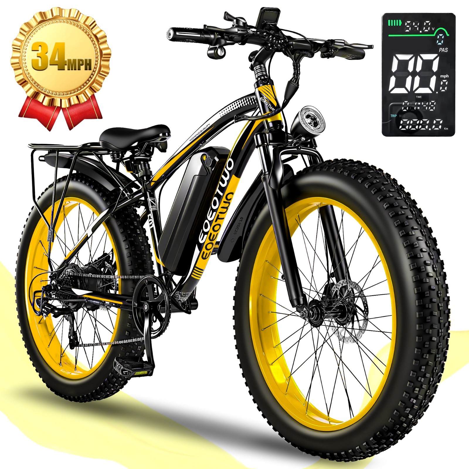 1500W Electric Mountain Bike for Adults 26" Fat Tire 34MPH 48V Off-Road Bicycle