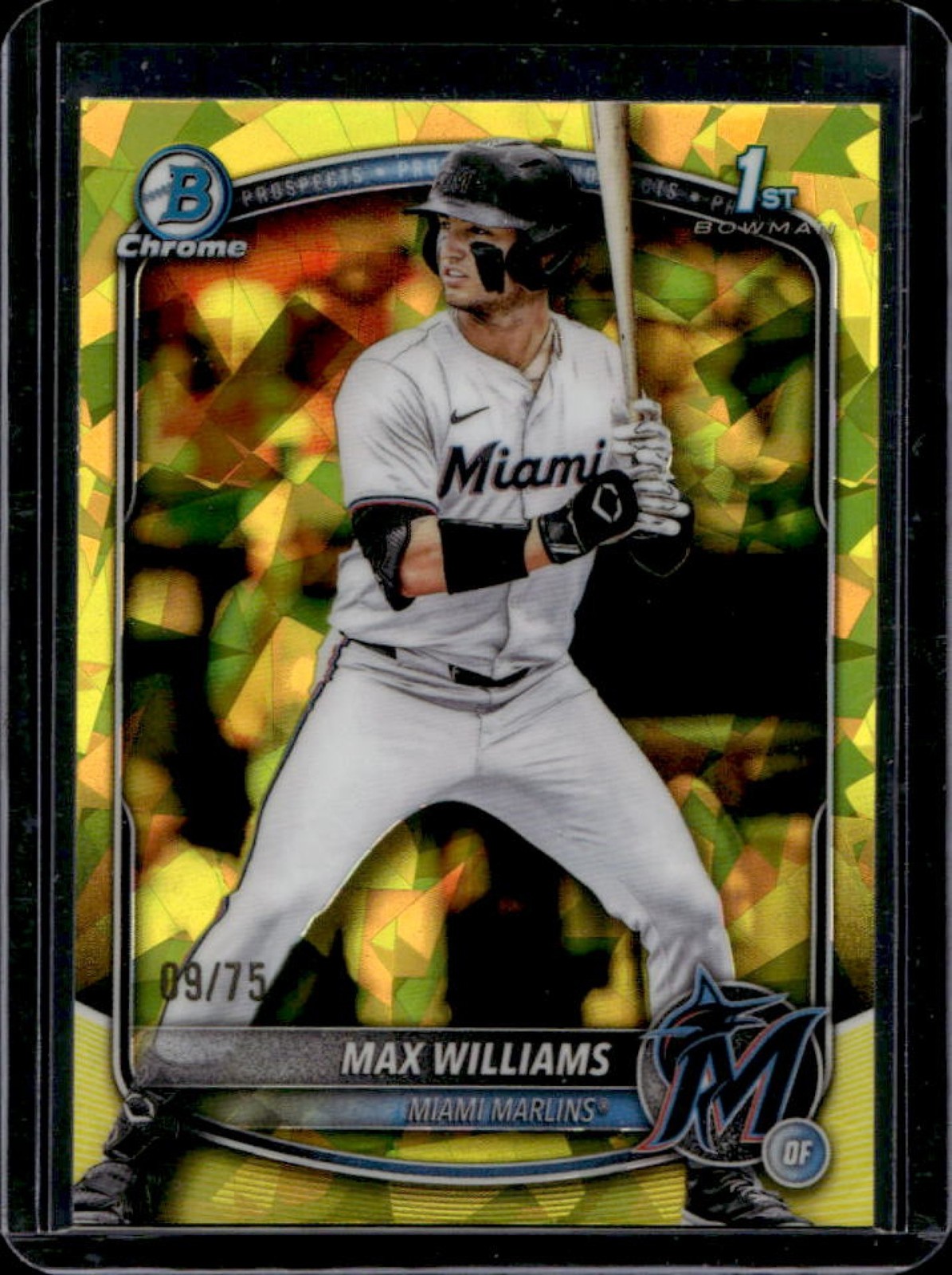 2025 Bowman Draft Sapphire Max Williams Chrome Yellow Refractor 1st #/75 Marlins