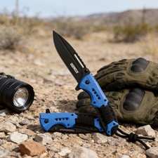 5'' Spring Assited Folding Knife Pocket Knife with Tie Strap Camping knife Blue