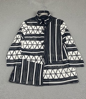 Damee Womens Wearable Art Jacket XL Black White Sheer Shapeable Stand Collar EXC