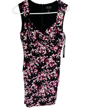 White House Black Market Purple Black Floral Dress Size 8 Instant Slimming NEW