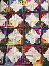 Log Cabin Patchwork Quilt Cotton Top Lined 42x55 Inches