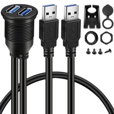 2 Ports Dual USB 3.0 Male Female AUX Flush Mount, Car Extension Cable Dashboard