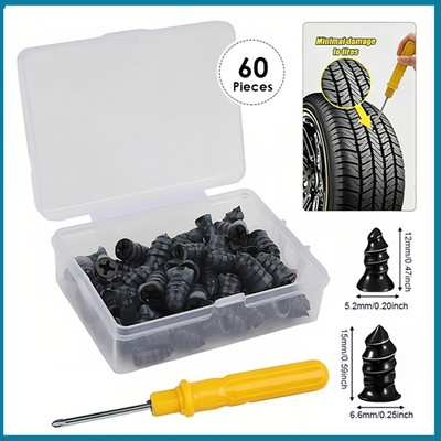 60pcs Tire Repair Kit DIY Flat Tire Repair Home Plug Patch- Car Truck Motorcycle