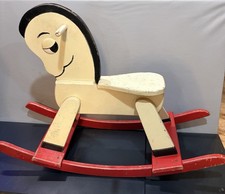 Antique / Vintage Solid Wood Handmade Hand-painted Rocking Horse 1940s RARE