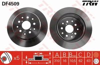 2X Bremsscheibe Hinten TRW DF4509 FÜR Lexus Bremsscheiben Scheibenbremse