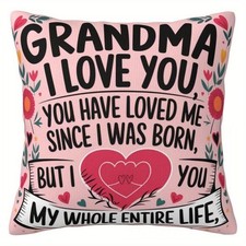 Grandma I Love You Quote Pillow Cover Pink Floral Cushion Case Gift for Grandma