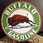 Vintage Buffalo Gasoline Gas Motor Oil Pump Plate Porcelain Sign