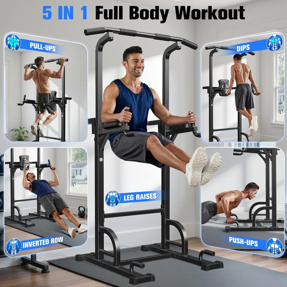 Power Tower Dip Station Pull Up Bar para gimnasio en casa entrenamiento de fuerza entrenamiento ecualizador... Foto 4 de 4