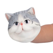 Lifelike Cute Cat Hand Puppet High Simulation Cat Head Open Movable Mouth