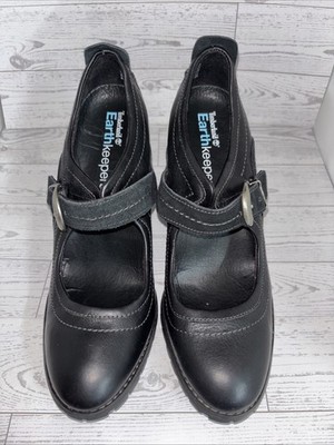 Timberland Earthkeepers Women's 10 Black Leather Lug Sole Block Heel Mary Jane