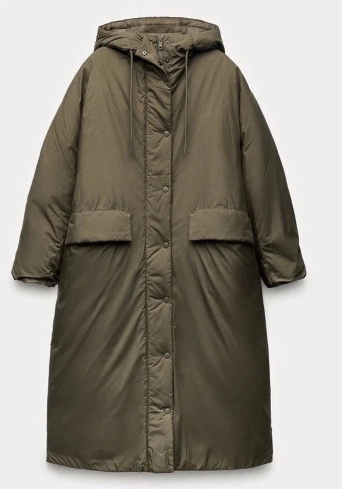 Zara Zw Collection Long Puffer Jacket Khaki Size S Ref  0518/255/515 - Image 2 of 4