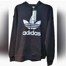 Adidas Originals Hoodie Womens M Black Cotton Trefoil Logo Pullover Classic