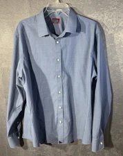 Mens UnTuckit Blue Gray Long Sleeve Button Down Dress Shirt Relaxed Size XL