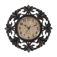 10 Inch Outdoor Wall Clock, Garden Clock, European Retro Lace, Black Tone