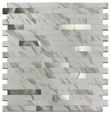 10-Sheet Peel and Stick Backsplash Tiles,Faux PVC White Marble Kitchen Sticke...