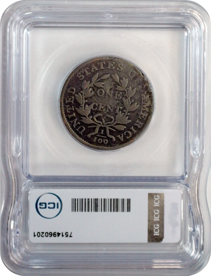 1807 Draped Bust Large Cent 1C Penny ICG G6 Good Details Lg. Fraction, Cleaned - Image 2 of 3