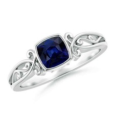5mm Cushion Shape Blue Sapphire Ring 925 Sterling Silver Filigree Wedding Ring