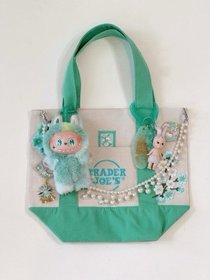 Trader Joe's Mini Pastel Canvas Tote Bag Mint  