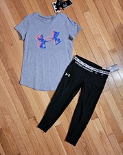 NEW Under Armour Youth Big Girl T-shirt  Capri Legging Set, YL/YM 