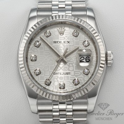 Rolex Datejust 36 mm 116234 Stahl Weissgold 750 Diamanten Automatik Gold