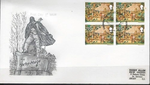 1¢ WONDER'S ~ GUERNSEY VICTOR HUGO TAPESTRY ROOM FDC BLK4 ALL SHOWN  ~ F66