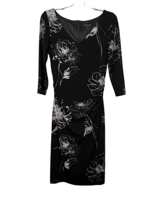 David Meister Black Knee-Length Dress With White Floral