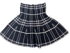 Girls Plaid Knit Skater Skirt Black White Flare Mini Stretch Size 12