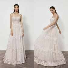 Luxury A-Line Gown Wedding Dress Strapless Lace Bridal Gowns Sleeveoless