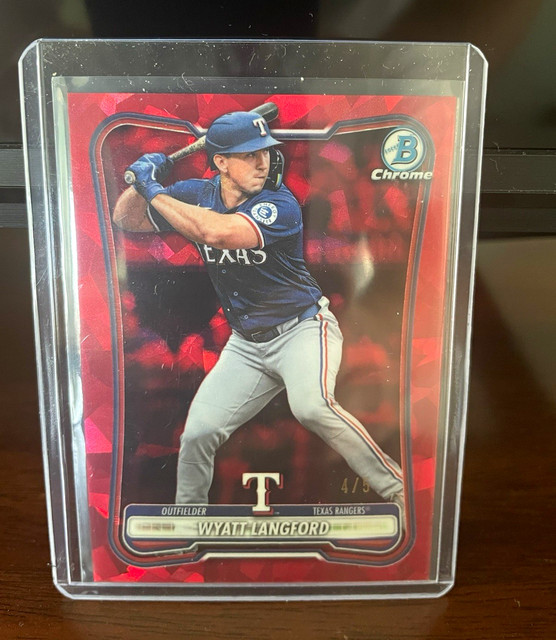 2026 Bowman Chrome Sapphire Wyatt Langford Texas Rangers #56 Serial #4/5 Red