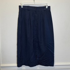 Vintage Norton McNaughton Midi Skirt Navy Geometric Print Pleated Size 8 USA