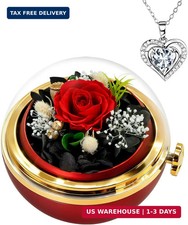 HVY Birthday Gifts for Women Preserved Real Rose with Necklace Forever Flowers G