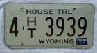 Vintage 81 WY House Trailer License Plate 1981 Wyoming Lic 4 HT 3939 — photo 1