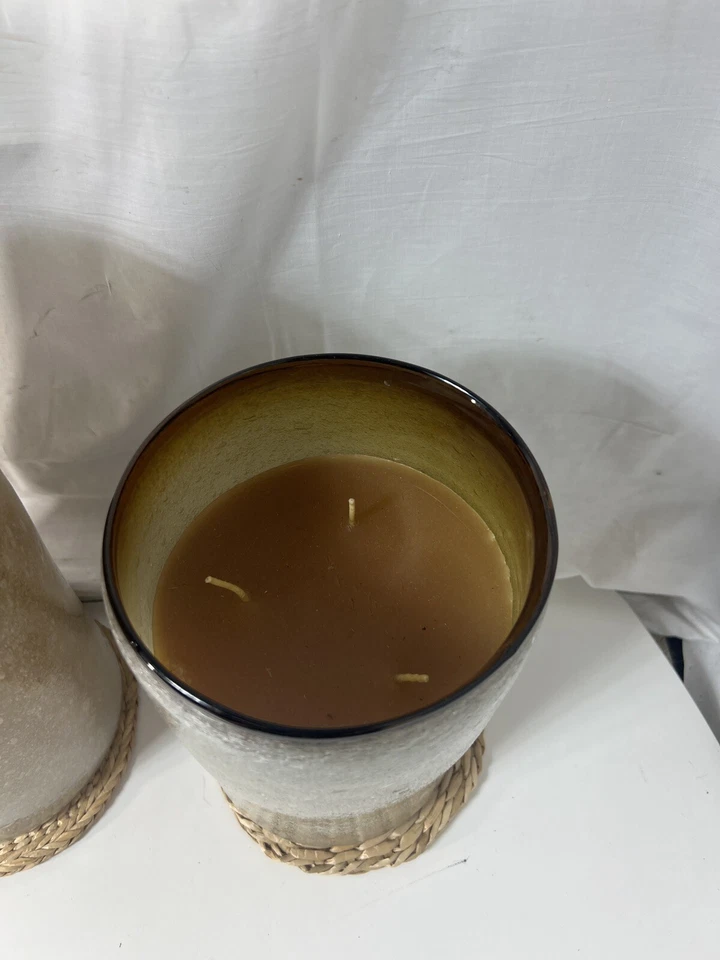 "Par de enormes velas votivas de tres mechas de 13"" y 10"" de 6"" de diámetro sin perfume" Foto 4 de 4