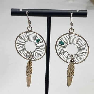Vintage Sterling Silber Traumfänger Feder Indianer Stil Ohrringe