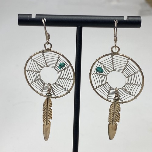 Vintage Sterling Silver Dream Catcher Feather Native American Style Earrings