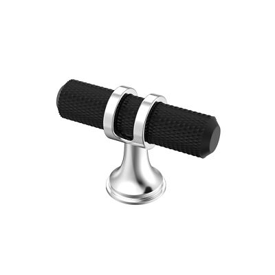 6 Pack Black & Silver Knurled Cabinet Knobs 2 Inch Drawer Pull Handles AL6087