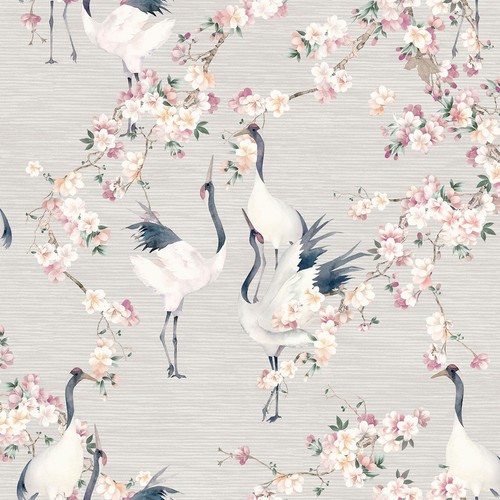 Carta Da Parati Arthouse Con Gru E Fiori Orientali Rosa 924800 ...