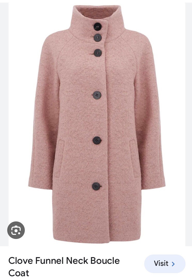 Mint Velvet Clove Pink Boucle Coat Jacket Funnel Neck size 12