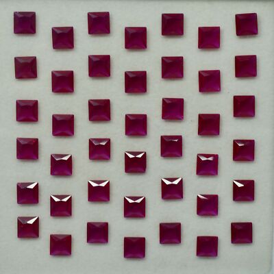 Fiery Red Ruby Loose Gemstone Natural and Untreated CERTIFIED 50 Pcs Square Cut