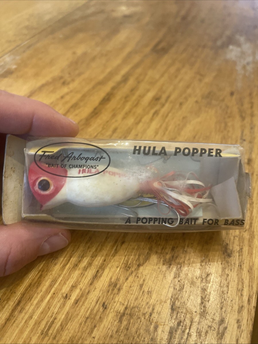 Arbogast Hula Popper 5/8 Oz Topwater Fishing Lure - Classic White With Red  Head