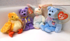 SET OF 4 TY BASKET BEANIES  -  2002 -  w/hangers, tags & tag protectors