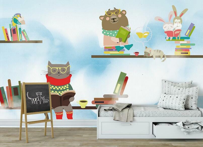 3D Animal Reading ZHUA6021 Wallpaper Wall Murals Removable Self-adhesive Amy