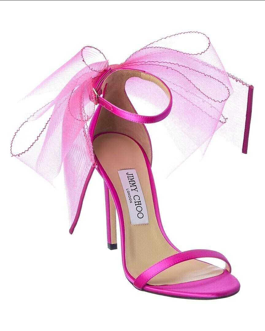 $975.00 New Jimmy Choo Aveline Pink Bow Sandal Size 38 IT/8 US